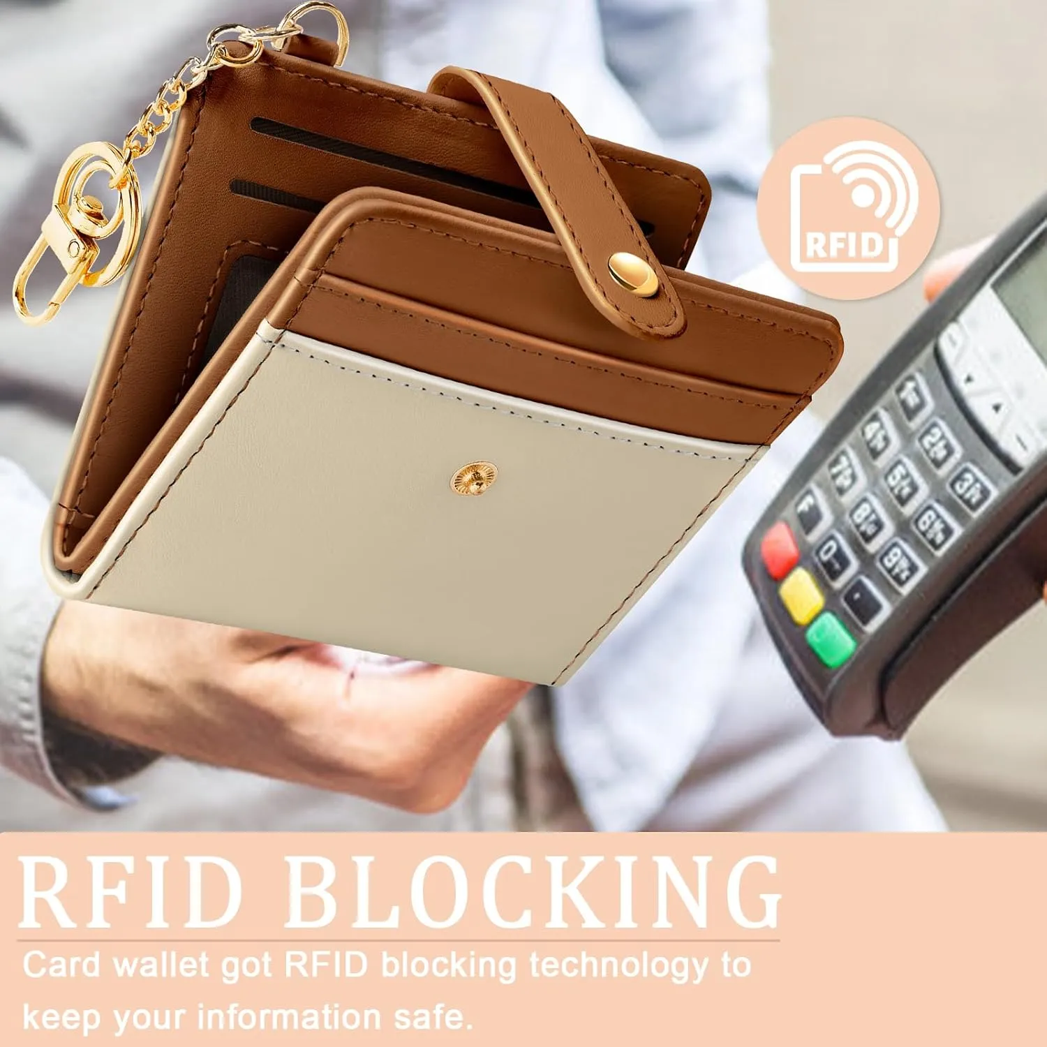 Small Ladies Wallet, Rfid Slim Thin Compact Credit Card Women Wallet, PU Leather Bifold Cash Wallet, Zipper Coin Pocket & ID Window, Female Gifts Beige and Brown