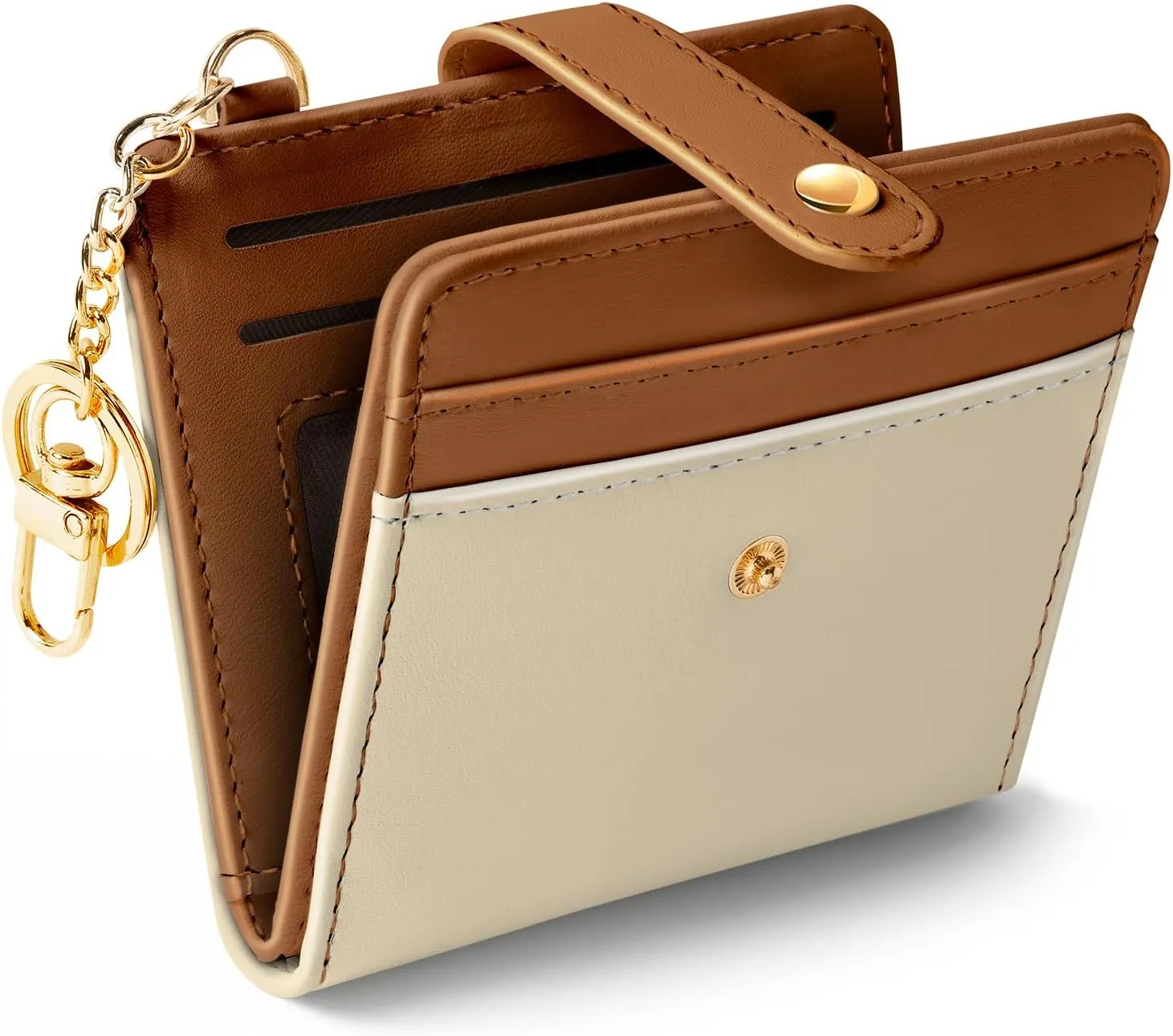 Small Ladies Wallet, Rfid Slim Thin Compact Credit Card Women Wallet, PU Leather Bifold Cash Wallet, Zipper Coin Pocket & ID Window, Female Gifts Beige and Brown
