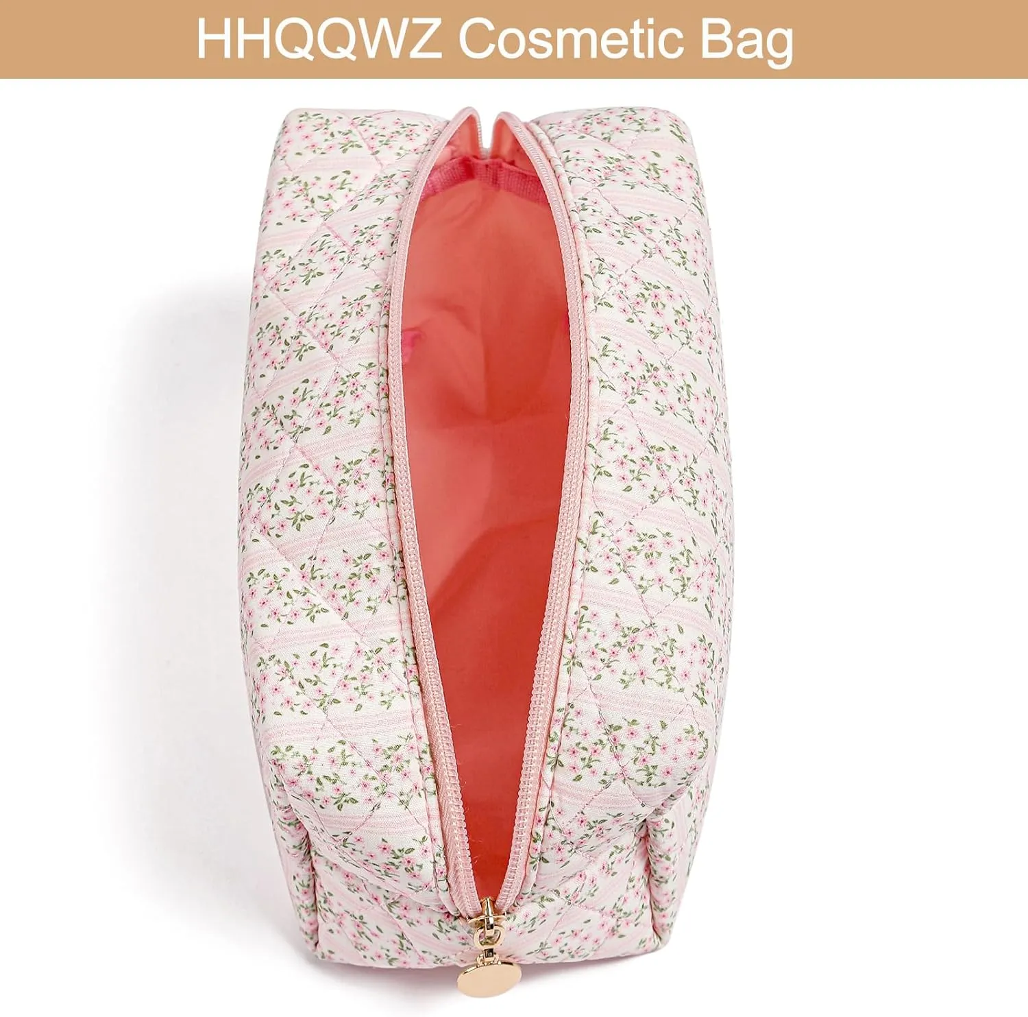 Small Makeup Bag, Travel Cosmetic Bags for Women, Christmas Gifts for Girls Age 6-18, Pink Floral Zipper Makeup Pouch, Alphabet Make up Organizer Case, Travel Essentials Trendy Stuff (Pink A)