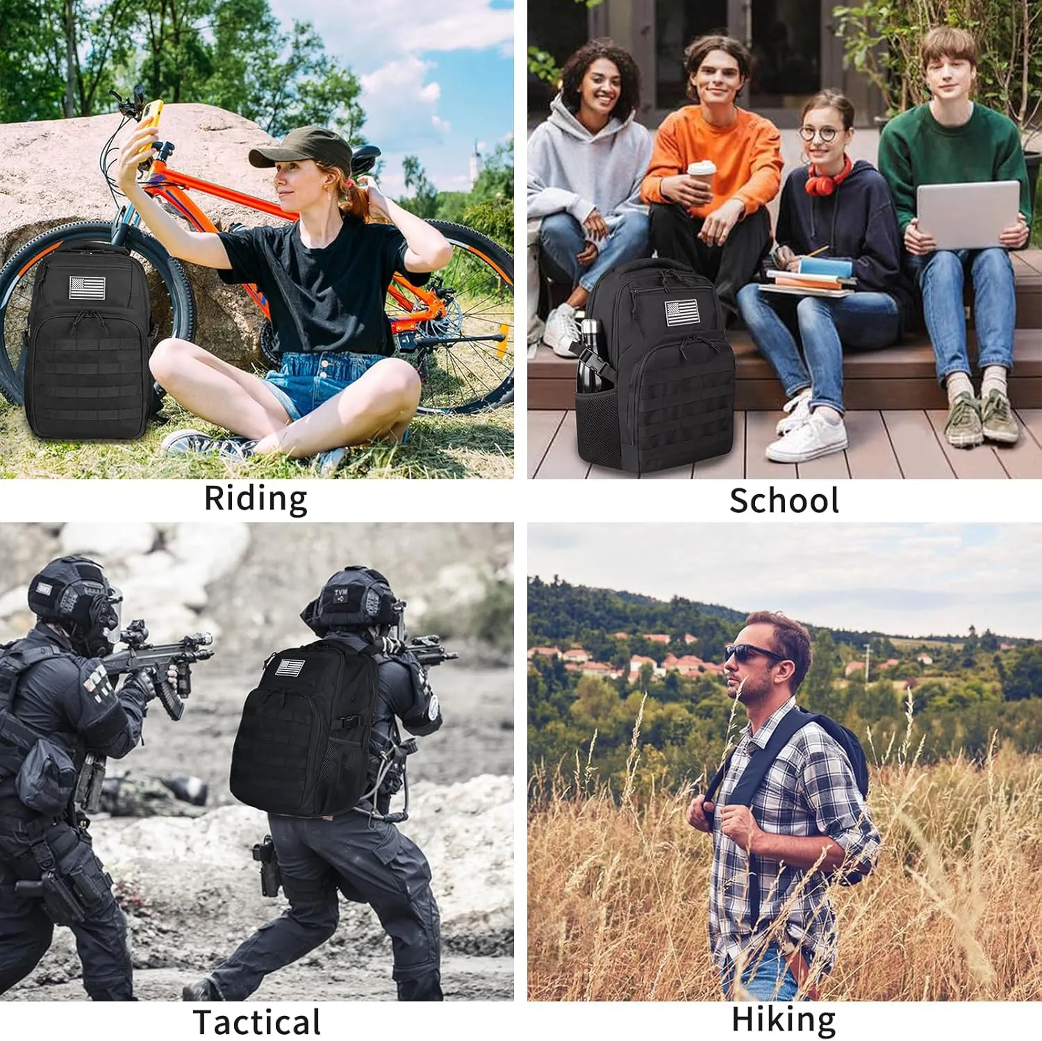 Small Military Tactical Backpack for MenTravel Hiking Black Backpack with Bottle Holder on Both Sides, 25L Laptop Backpack for Work, Men's Assault Bag Back Pack