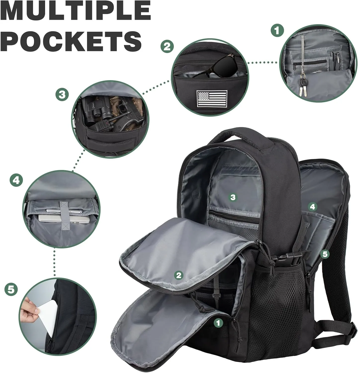 Small Military Tactical Backpack for MenTravel Hiking Black Backpack with Bottle Holder on Both Sides, 25L Laptop Backpack for Work, Men's Assault Bag Back Pack