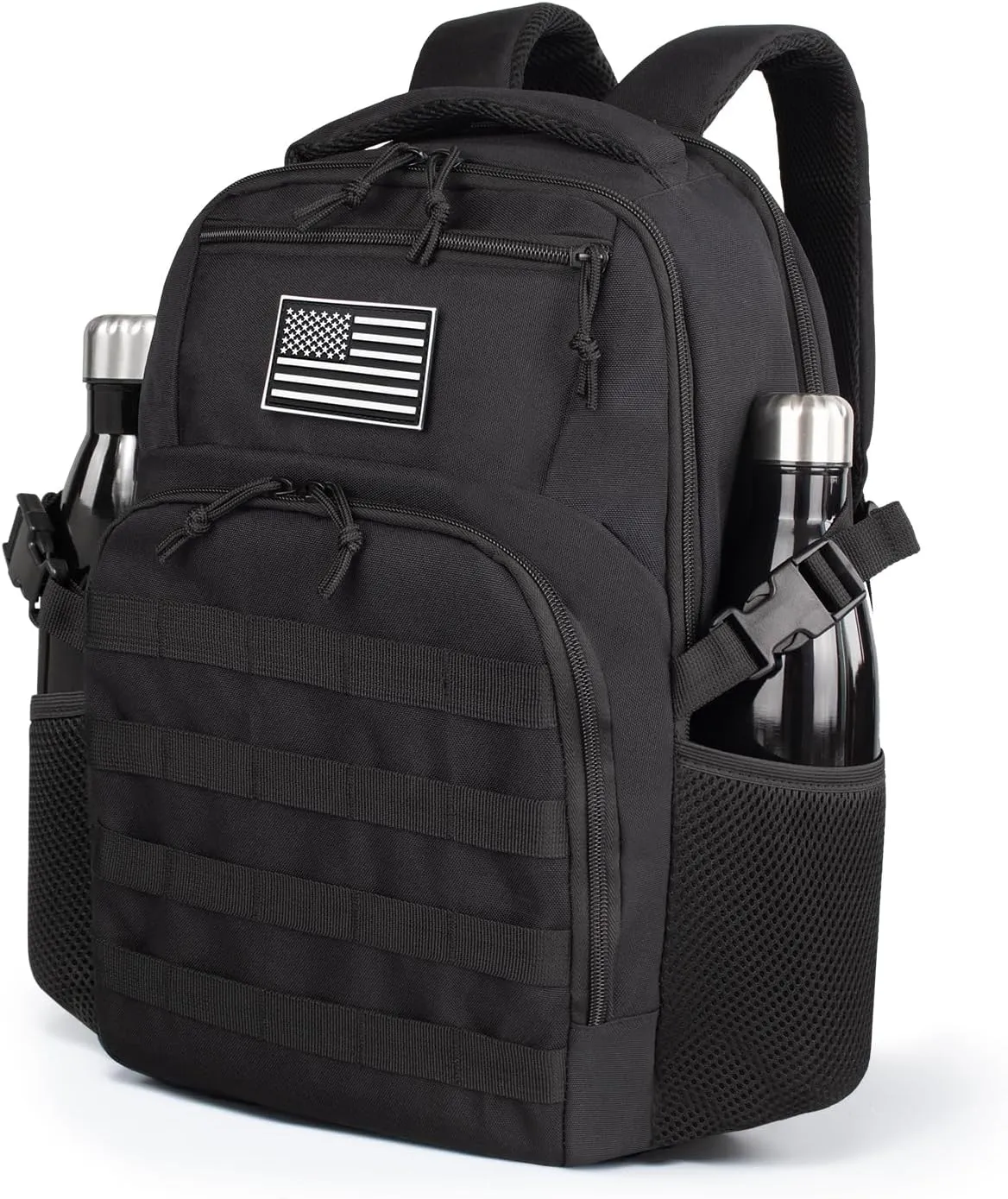 Small Military Tactical Backpack for MenTravel Hiking Black Backpack with Bottle Holder on Both Sides, 25L Laptop Backpack for Work, Men's Assault Bag Back Pack