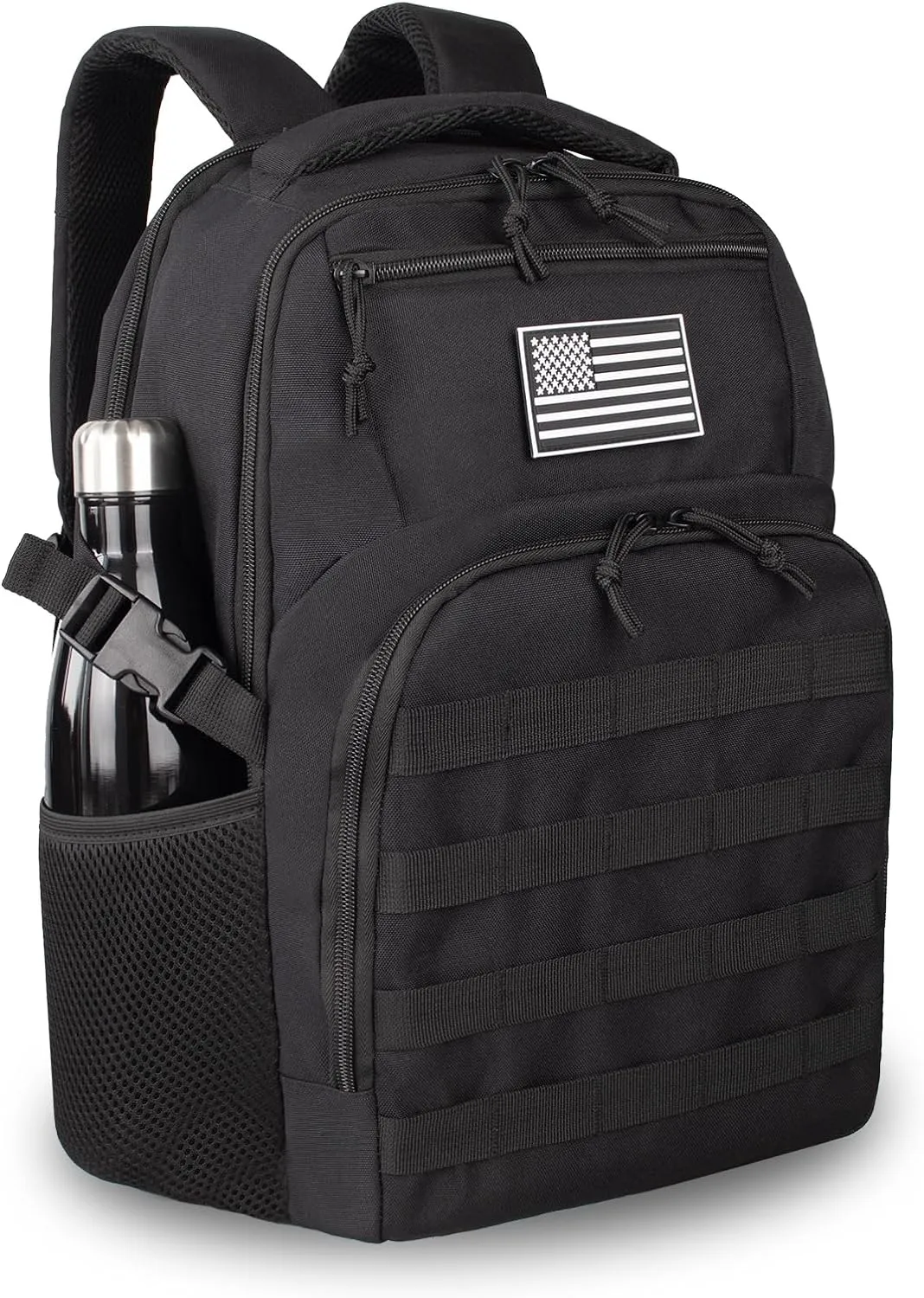 Small Military Tactical Backpack for MenTravel Hiking Black Backpack with Bottle Holder on Both Sides, 25L Laptop Backpack for Work, Men's Assault Bag Back Pack