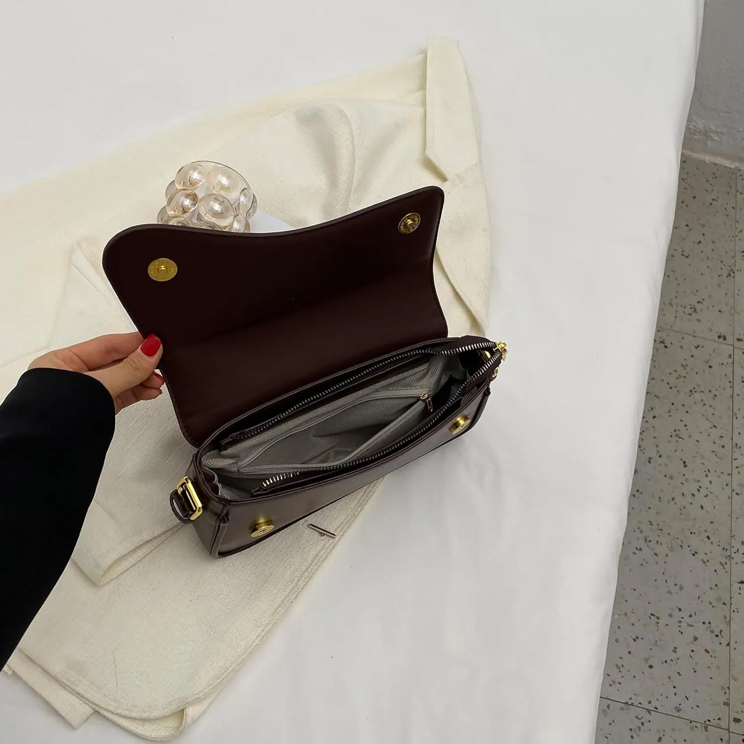 Small Shoulder Bag for Women Clutch Hobo Crossbody Tote Handbag with Zipper Retro Genuine Leather Bags