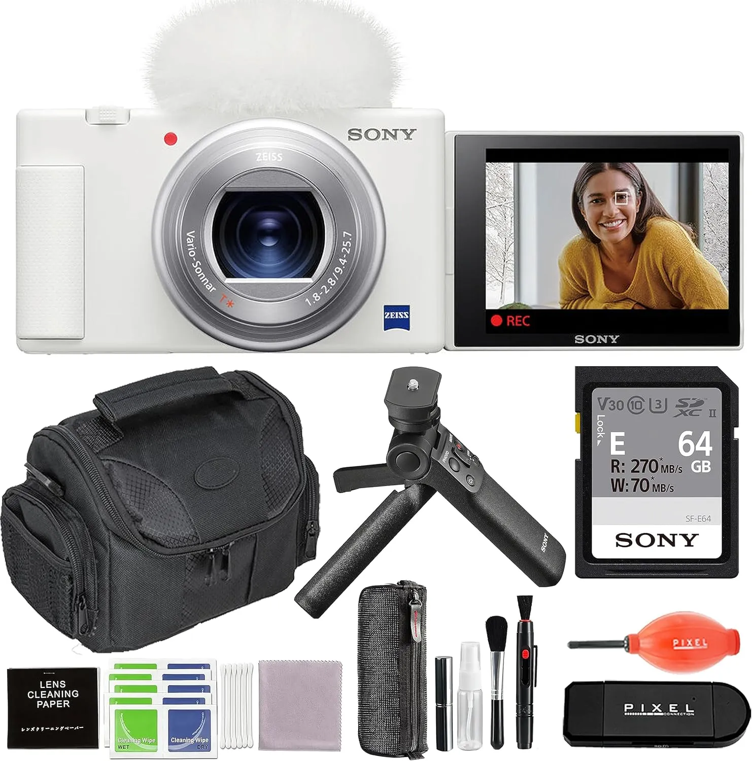 Sony ZV-1 Digital Camera Bundle with ACCVC1 Vlogger Accessory Kit, Gadget Bag, Card Reader, More | Sony ZV1 Point & Shoot Camera for Content Creators, Vlogging and YouTube