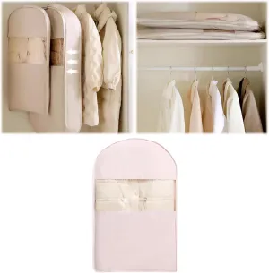 Space Saving Hanging Garment Bag with Self Compression Zipper,2025 Upgrade Space Saver Closet Organizers,Winter Coat Storage,Dust Cover Clothes Bags for Down Coat (Pink, 90X58X15cm)