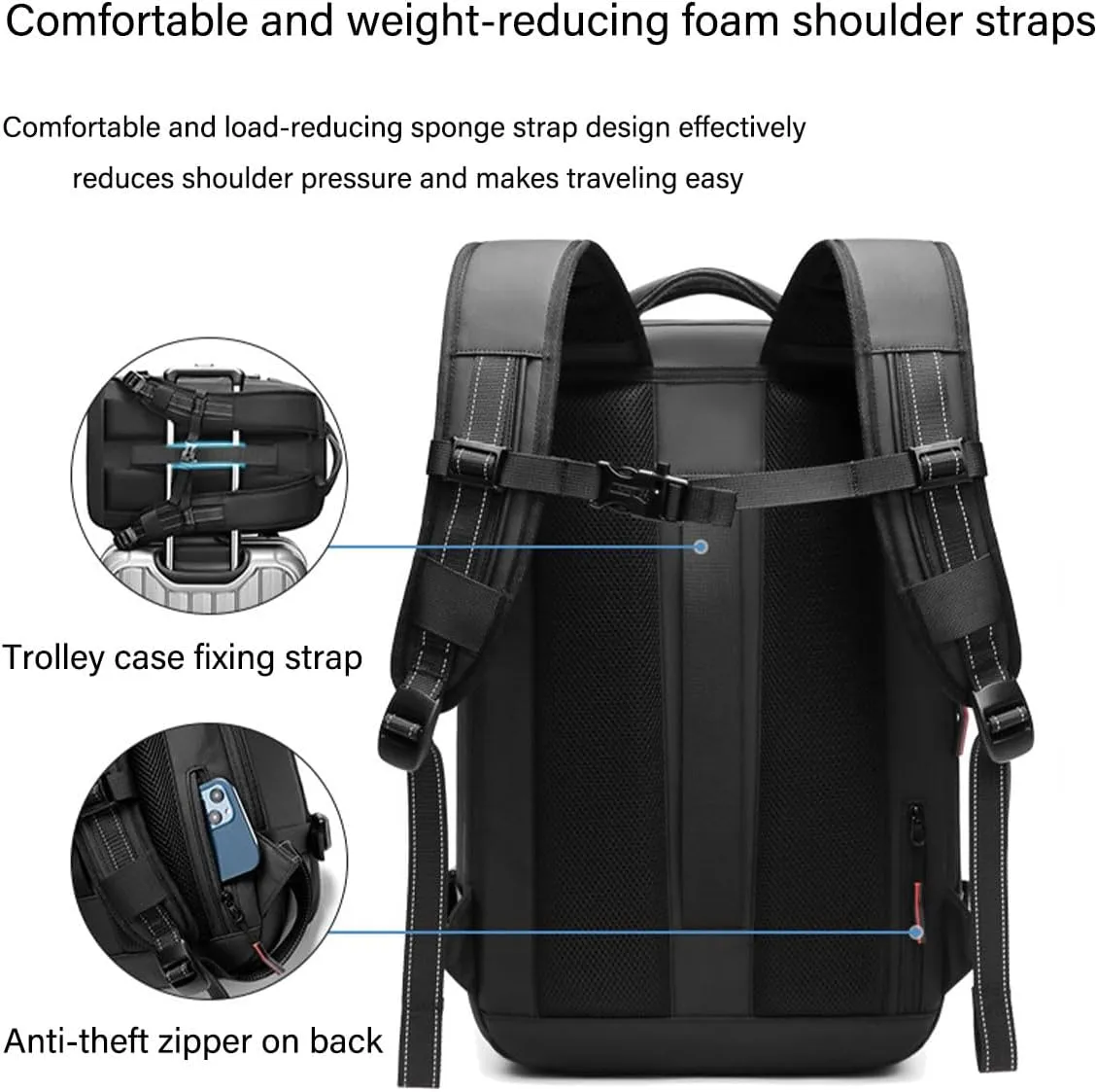 Space Vac Pro Backpack, Spacevac Pro 40L Vacuum Compression Travel Backpack with Pump for Airplane Carry on Size (Blue, Prestige)