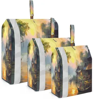 Sunset Old Village River Compression Packing Cubes Large Travel Packing Cubes Luggage Organizers for Suitcases Travel Bag for Carry on Luggage