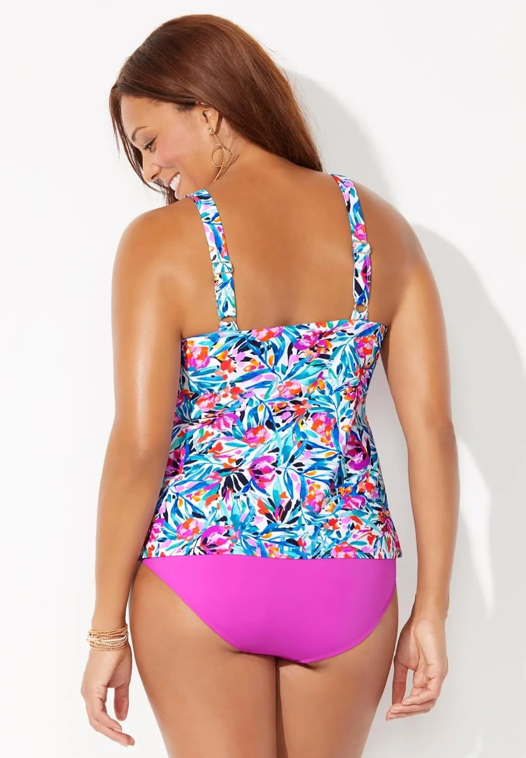 Swimsuits For All Women's Plus Size A Line Relaxed Fit Flared Tankini Top with Adjustable Straps