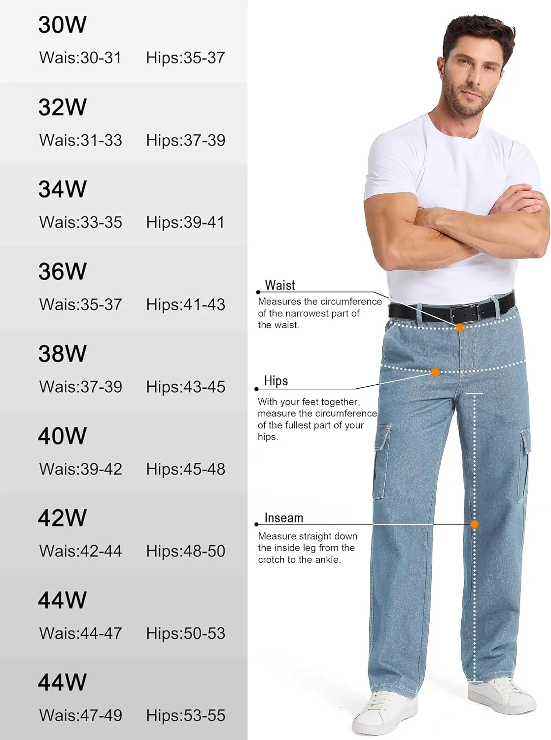 Tapata Men's Relaxed Fit Cargo Jeans Elastic Waist 6 Pockets Straight Leg Work Utility Pants
