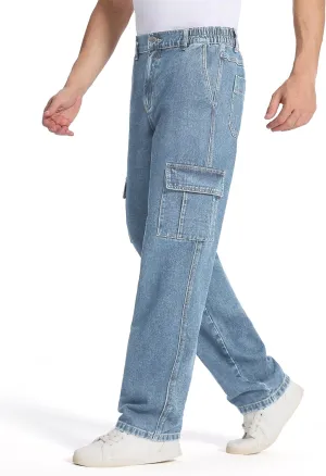 Tapata Men's Relaxed Fit Cargo Jeans Elastic Waist 6 Pockets Straight Leg Work Utility Pants