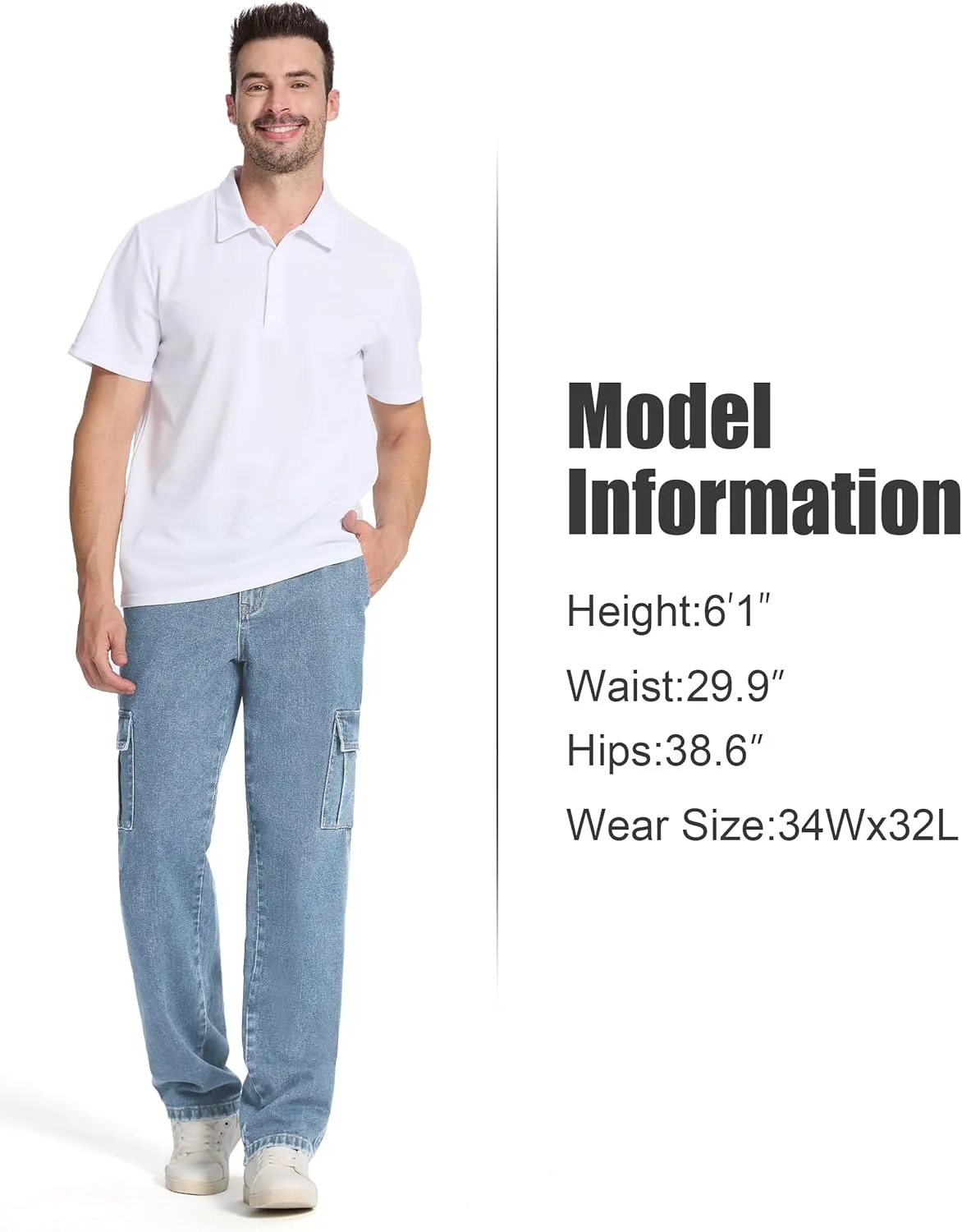 Tapata Men's Relaxed Fit Cargo Jeans Elastic Waist 6 Pockets Straight Leg Work Utility Pants