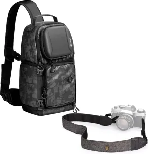 TARION Camera Sling Bag   Camera Strap Gray | DSLR Sling Pack for Men Women Photographers with Waterproof Raincover   Camera Strap Adjustable DSLR Camera Neck Strap Belt Retro DSLR Strap