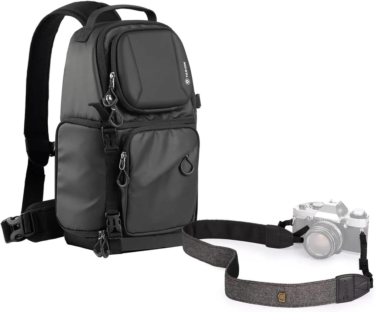 TARION Camera Sling Bag   Camera Strap Gray | DSLR Sling Pack for Men Women Photographers with Waterproof Raincover   Camera Strap Adjustable DSLR Camera Neck Strap Belt Retro DSLR Strap