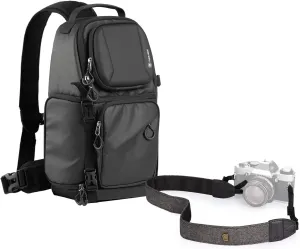 TARION Camera Sling Bag   Camera Strap Gray | DSLR Sling Pack for Men Women Photographers with Waterproof Raincover   Camera Strap Adjustable DSLR Camera Neck Strap Belt Retro DSLR Strap