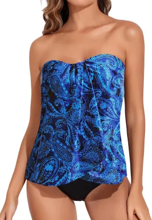 Tempt Me Two Piece Tankini Bathing Suits for Women Halter Bandeau Swim Top with Bottom Flyaway Tummy Control Swimsuit