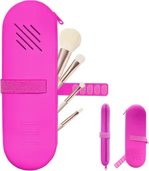 Travel Makeup Brush Holder,Make Up Organizer Bag Case,Cosmetic pouch,Travel Organizer,Silicon Small Makeup Brush Purse Upgrade with Zipper (Rose Red)