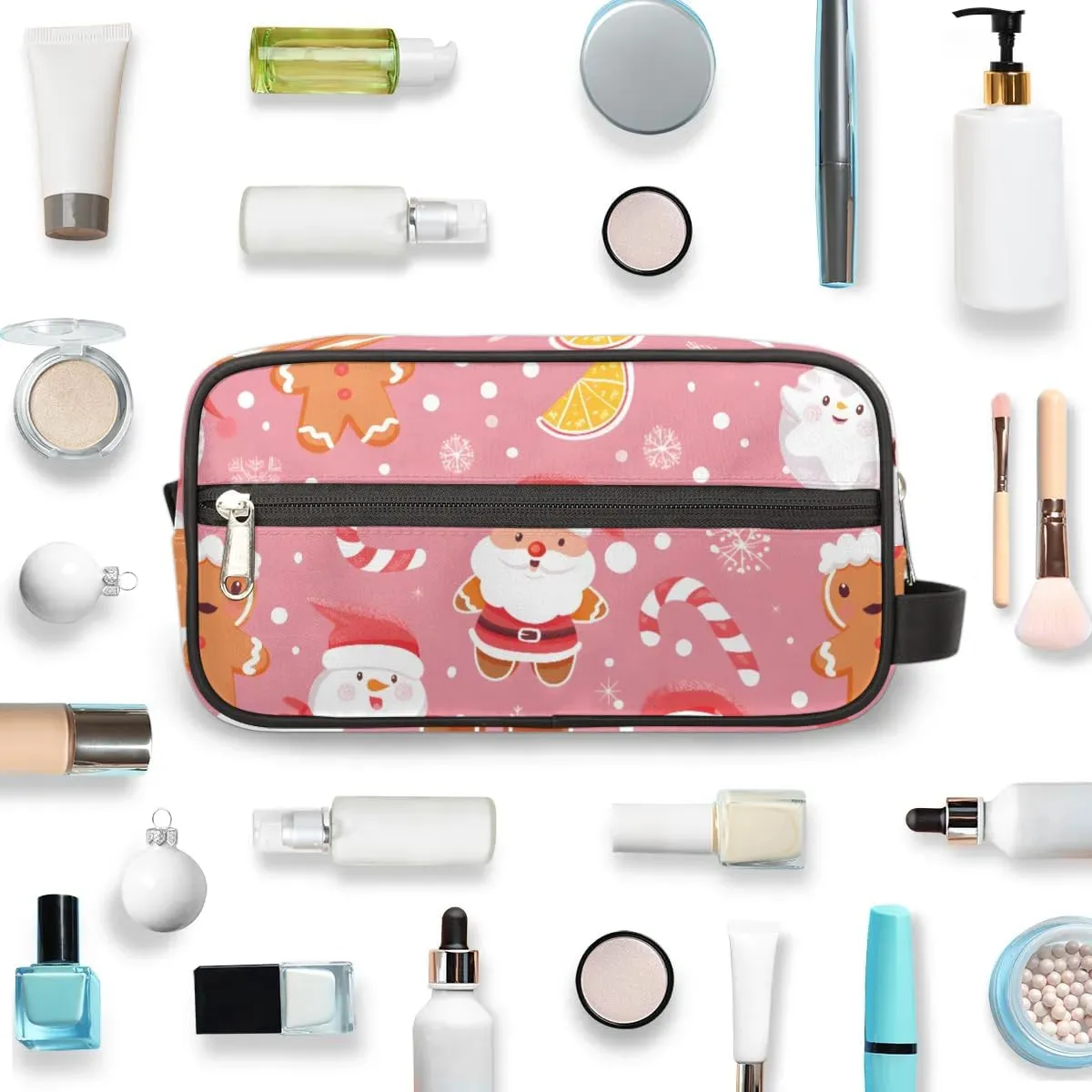 Travel Toiletry Bag for Women Men Christmas Santa Claus Snowman Hanging Cosmetic Bag Waterproof Makeup Bag for Shaving Makeup Toothbrush & Travel Essentials
