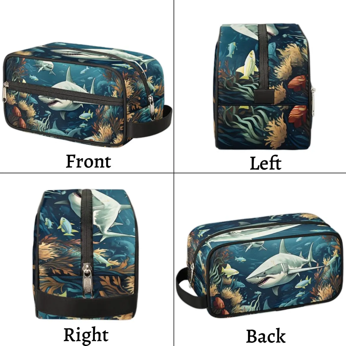 Travel Toiletry Bag for Women Men Fierce Sharks Hanging Cosmetic Bag Waterproof Makeup Bag for Shaving Makeup Toothbrush & Travel Essentials
