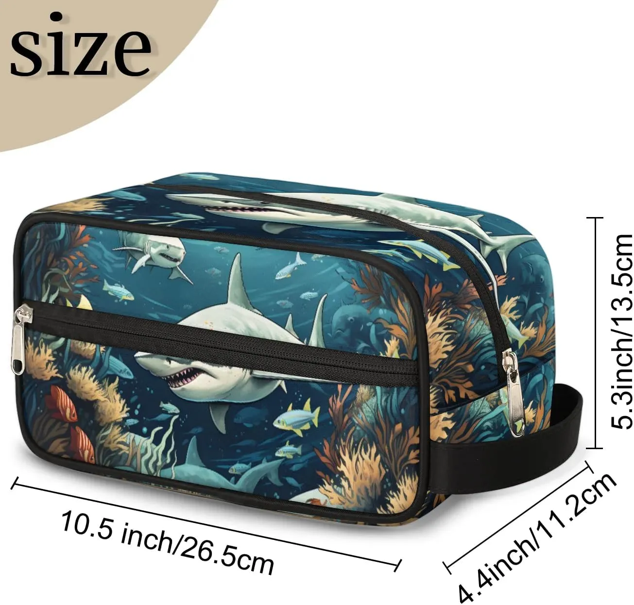 Travel Toiletry Bag for Women Men Fierce Sharks Hanging Cosmetic Bag Waterproof Makeup Bag for Shaving Makeup Toothbrush & Travel Essentials