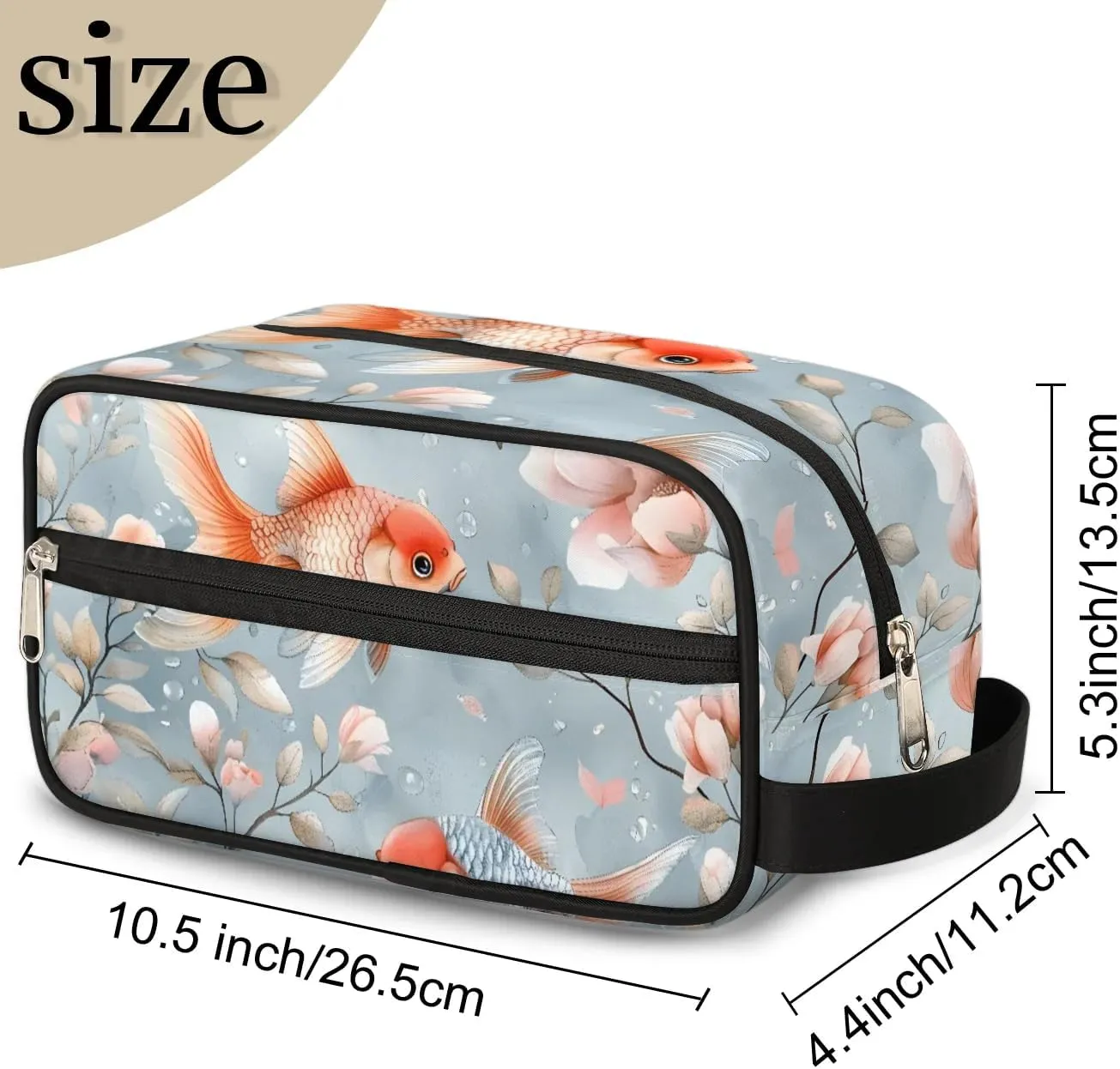 Travel Toiletry Bag for Women Men Fish Floral Hanging Cosmetic Bag Waterproof Makeup Bag for Shaving Makeup Toothbrush & Travel Essentials