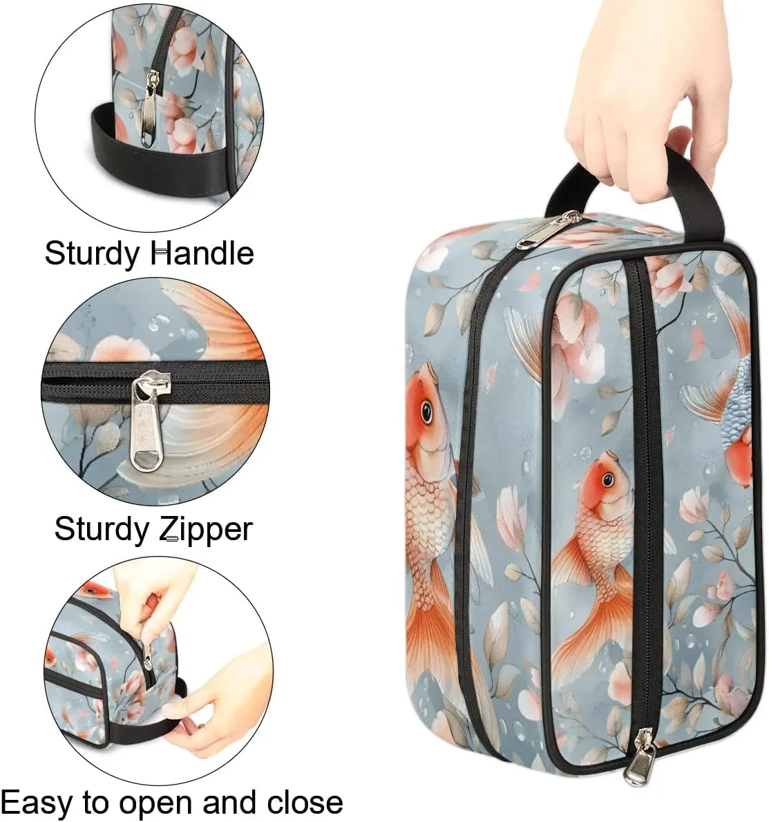 Travel Toiletry Bag for Women Men Fish Floral Hanging Cosmetic Bag Waterproof Makeup Bag for Shaving Makeup Toothbrush & Travel Essentials