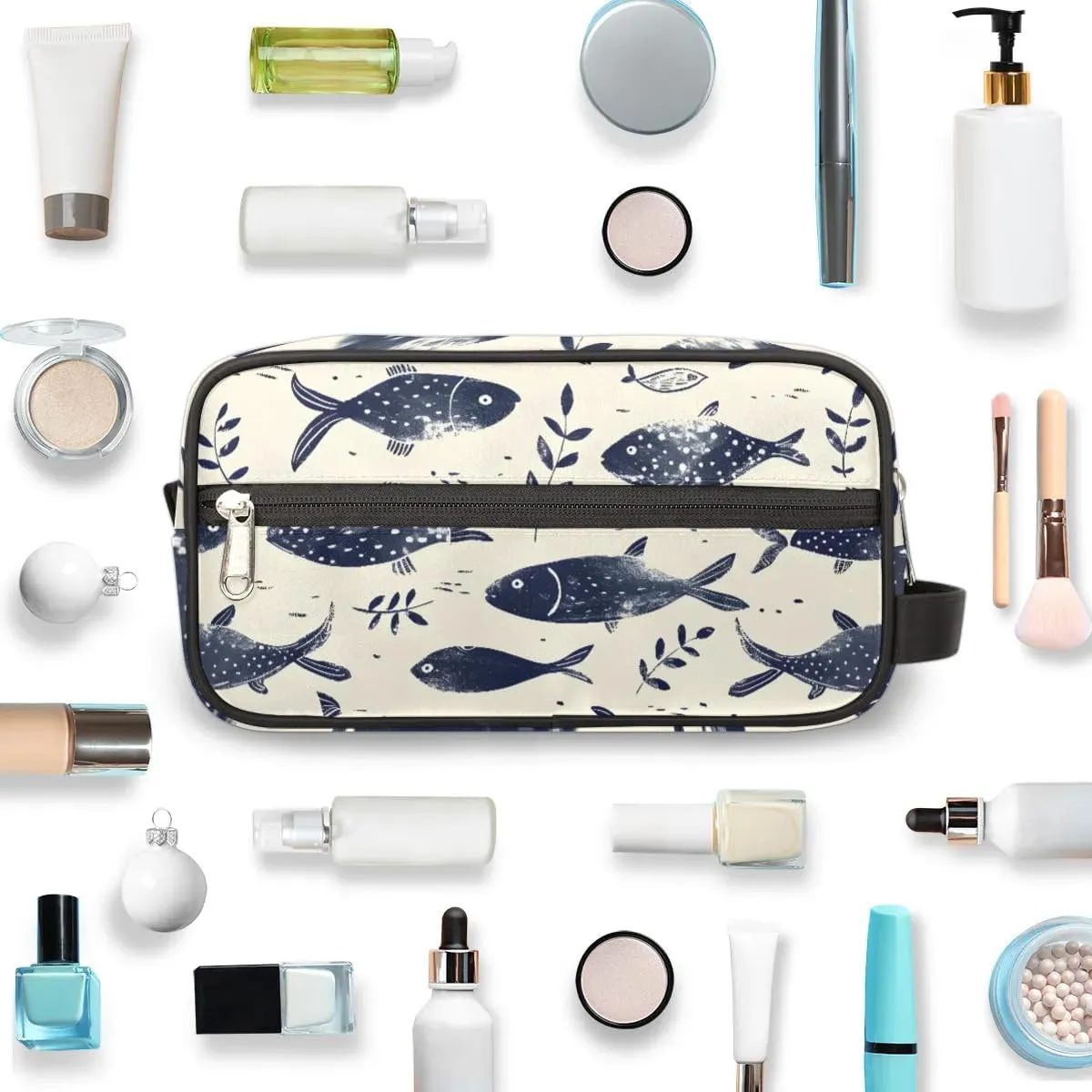 Travel Toiletry Bag for Women Men Fish Themed Hanging Cosmetic Bag Waterproof Makeup Bag for Shaving Makeup Toothbrush & Travel Essentials
