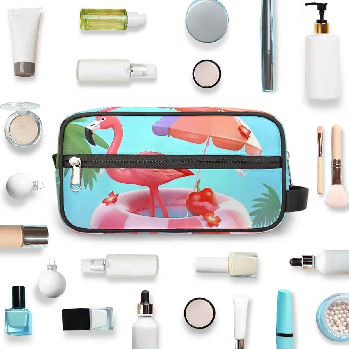Travel Toiletry Bag for Women Men Flamingo Beach Hanging Cosmetic Bag Waterproof Makeup Bag for Shaving Makeup Toothbrush & Travel Essentials