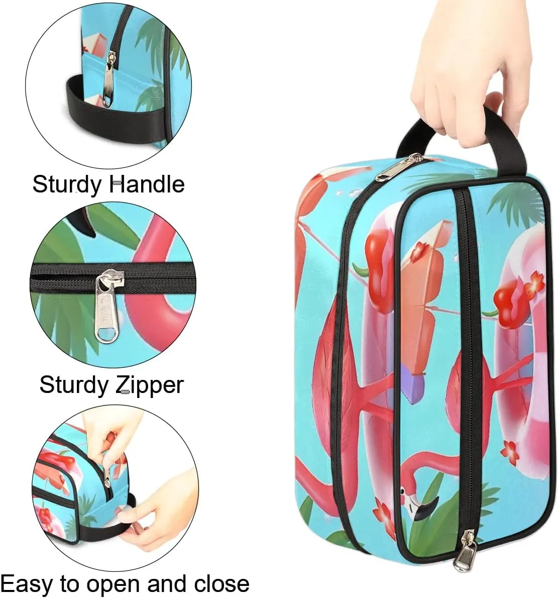 Travel Toiletry Bag for Women Men Flamingo Beach Hanging Cosmetic Bag Waterproof Makeup Bag for Shaving Makeup Toothbrush & Travel Essentials
