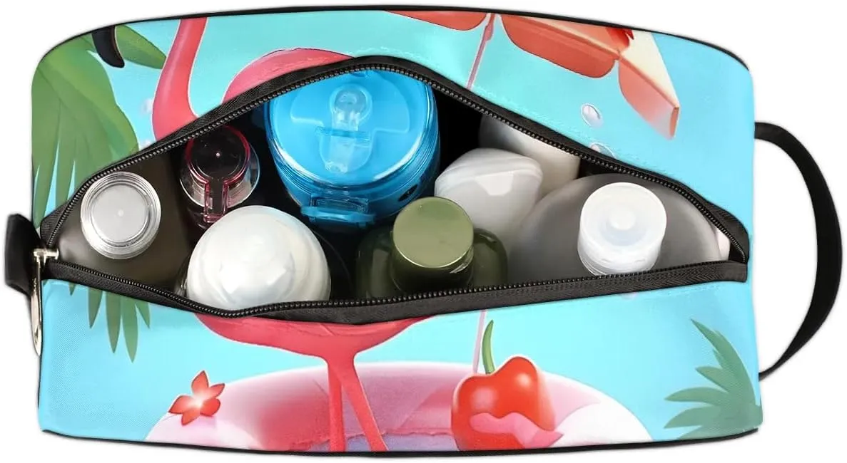 Travel Toiletry Bag for Women Men Flamingo Beach Hanging Cosmetic Bag Waterproof Makeup Bag for Shaving Makeup Toothbrush & Travel Essentials