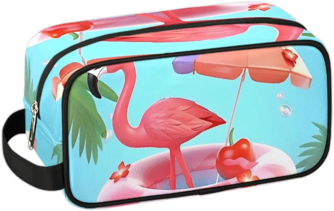 Travel Toiletry Bag for Women Men Flamingo Beach Hanging Cosmetic Bag Waterproof Makeup Bag for Shaving Makeup Toothbrush & Travel Essentials