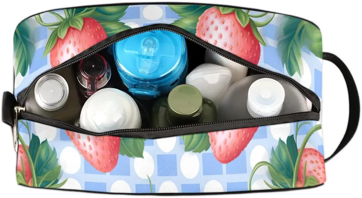 Travel Toiletry Bag for Women Men Fruit Strawberry Themed Hanging Cosmetic Bag Waterproof Makeup Bag for Shaving Makeup Toothbrush & Travel Essentials