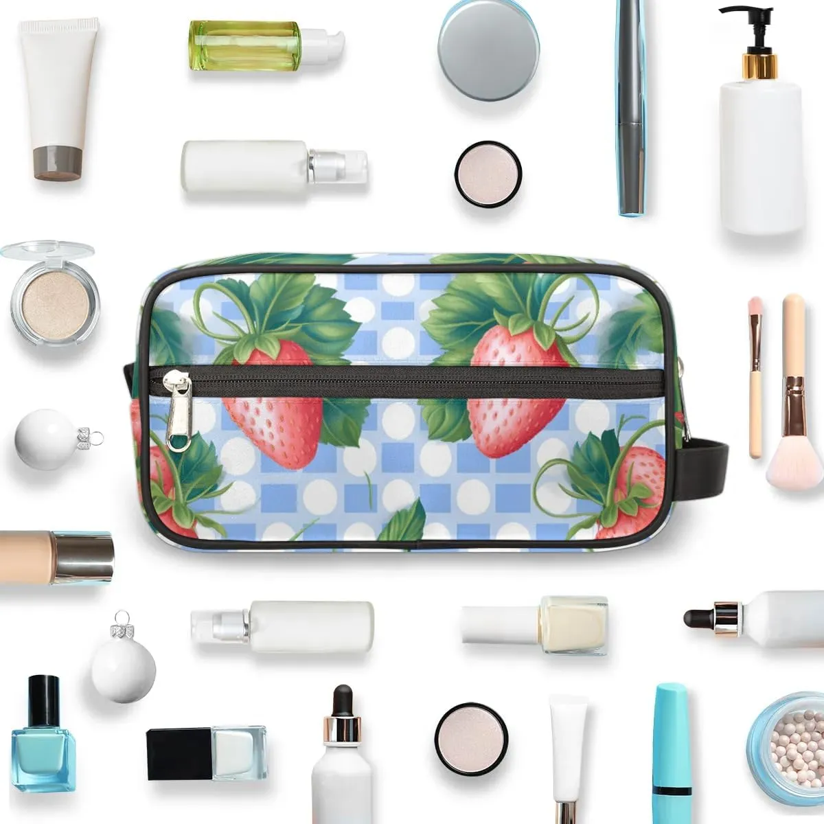 Travel Toiletry Bag for Women Men Fruit Strawberry Themed Hanging Cosmetic Bag Waterproof Makeup Bag for Shaving Makeup Toothbrush & Travel Essentials