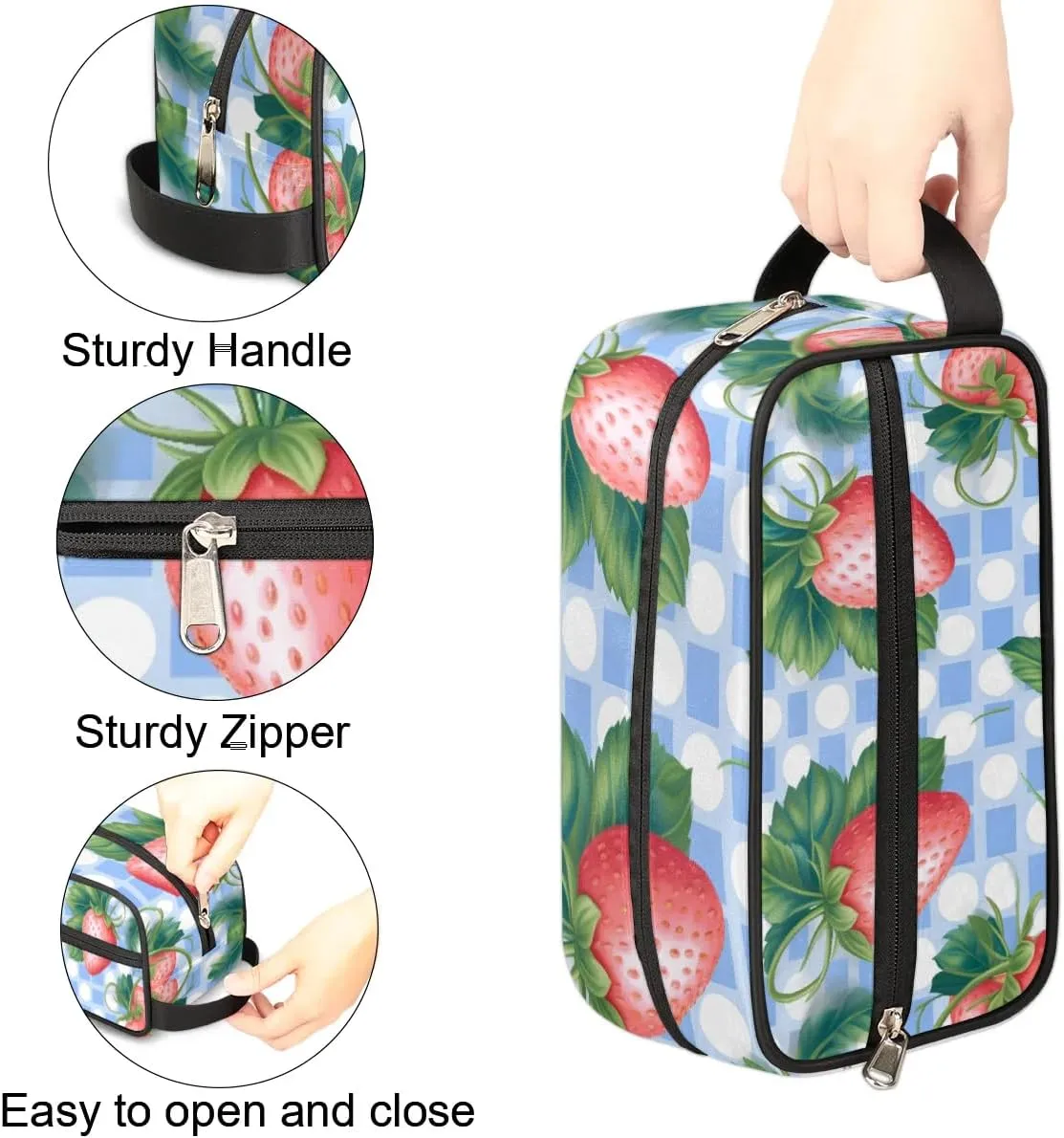 Travel Toiletry Bag for Women Men Fruit Strawberry Themed Hanging Cosmetic Bag Waterproof Makeup Bag for Shaving Makeup Toothbrush & Travel Essentials