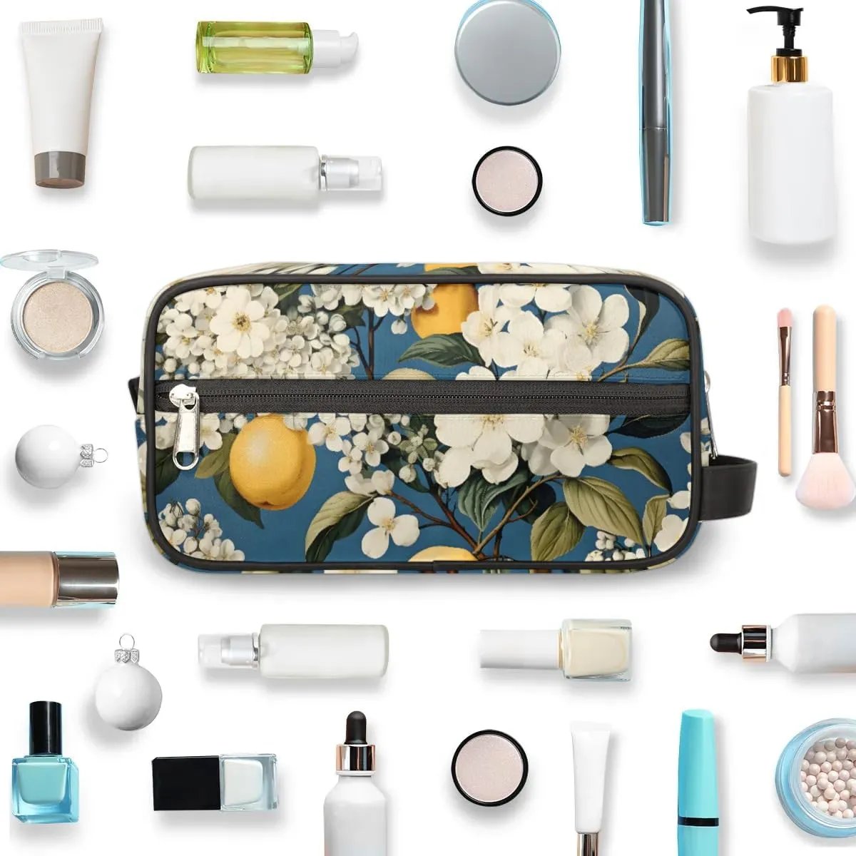 Travel Toiletry Bag for Women Men Lemon Flowers Hanging Cosmetic Bag Waterproof Makeup Bag for Shaving Makeup Toothbrush & Travel Essentials