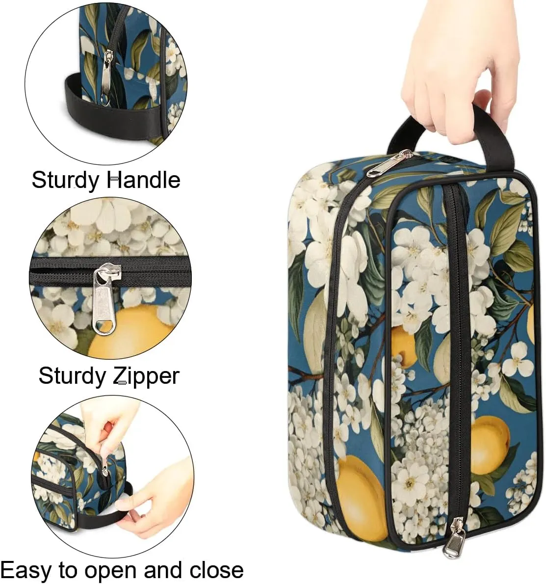 Travel Toiletry Bag for Women Men Lemon Flowers Hanging Cosmetic Bag Waterproof Makeup Bag for Shaving Makeup Toothbrush & Travel Essentials