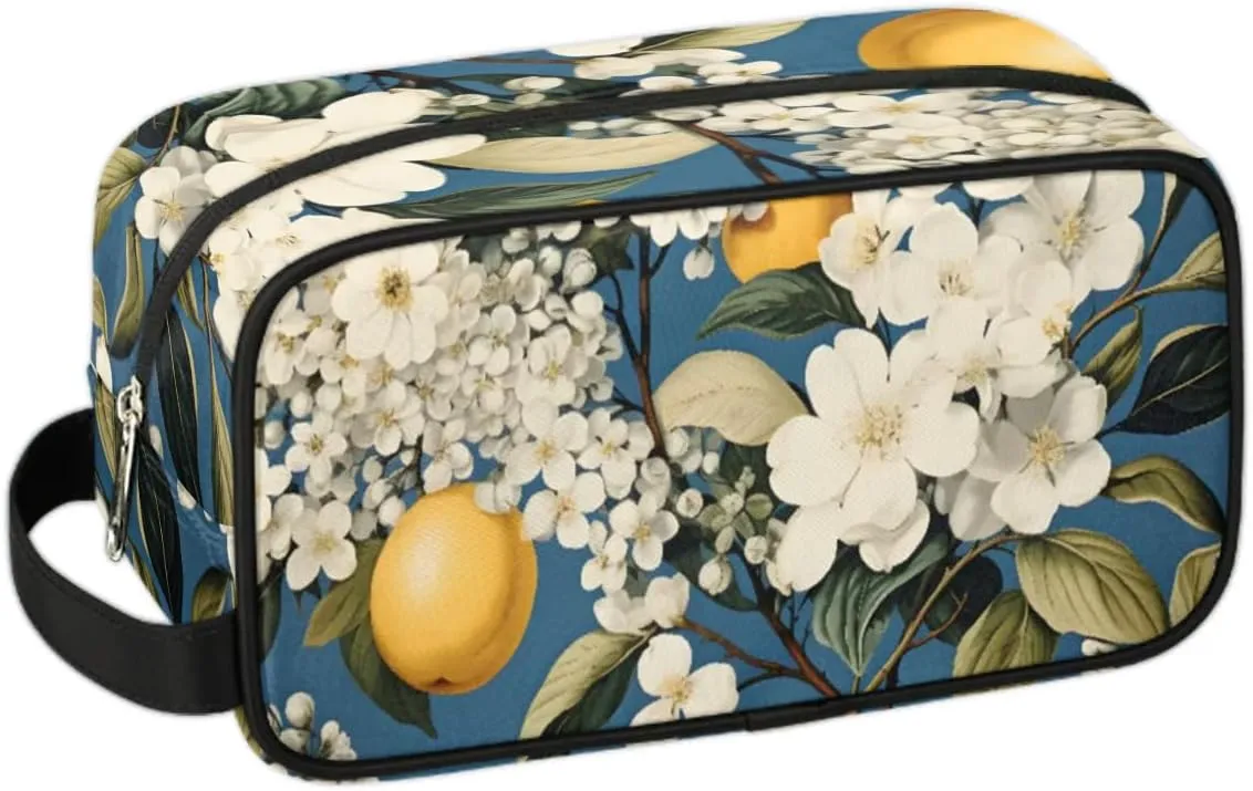 Travel Toiletry Bag for Women Men Lemon Flowers Hanging Cosmetic Bag Waterproof Makeup Bag for Shaving Makeup Toothbrush & Travel Essentials