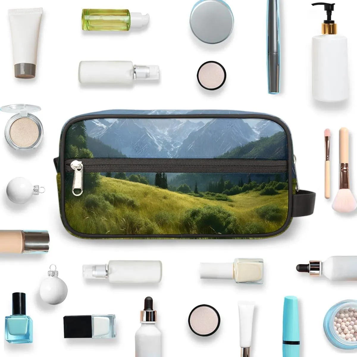 Travel Toiletry Bag for Women Men Nature Mountains Hanging Cosmetic Bag Waterproof Makeup Bag for Shaving Makeup Toothbrush & Travel Essentials