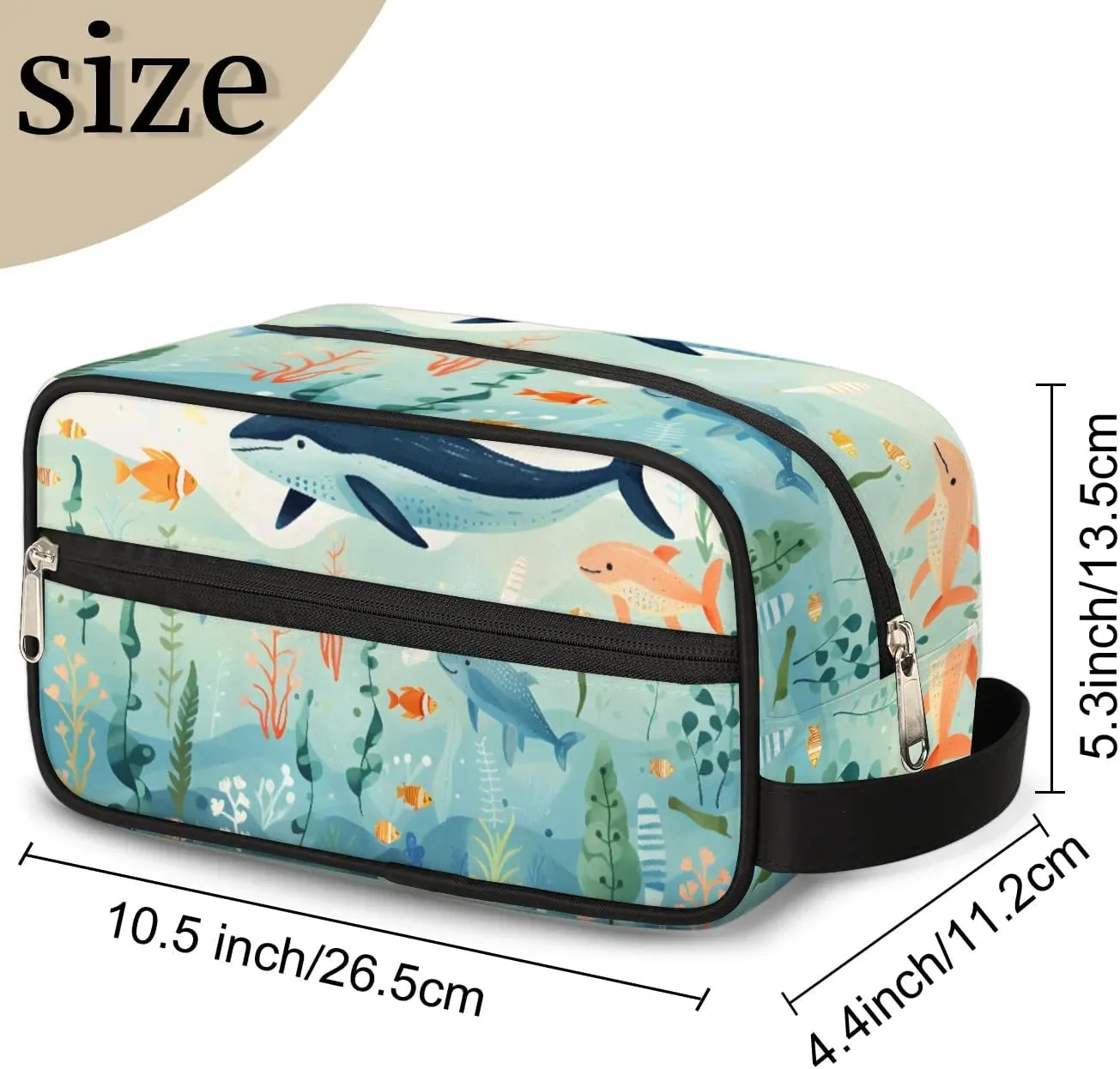 Travel Toiletry Bag for Women Men Ocean Whale Fish Hanging Cosmetic Bag Waterproof Makeup Bag for Shaving Makeup Toothbrush & Travel Essentials
