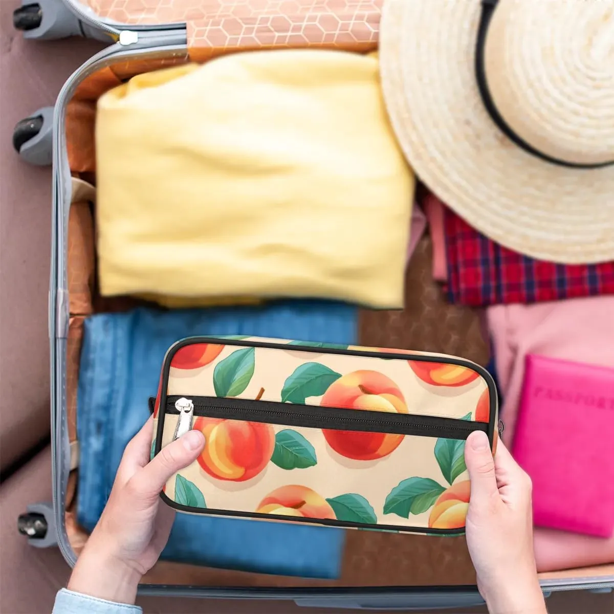 Travel Toiletry Bag for Women Men Peach Theme Hanging Cosmetic Bag Waterproof Makeup Bag for Shaving Makeup Toothbrush & Travel Essentials