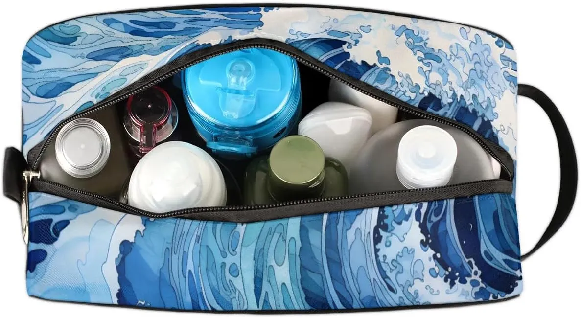 Travel Toiletry Bag for Women Men Sea Art Printing Hanging Cosmetic Bag Waterproof Makeup Bag for Shaving Makeup Toothbrush & Travel Essentials