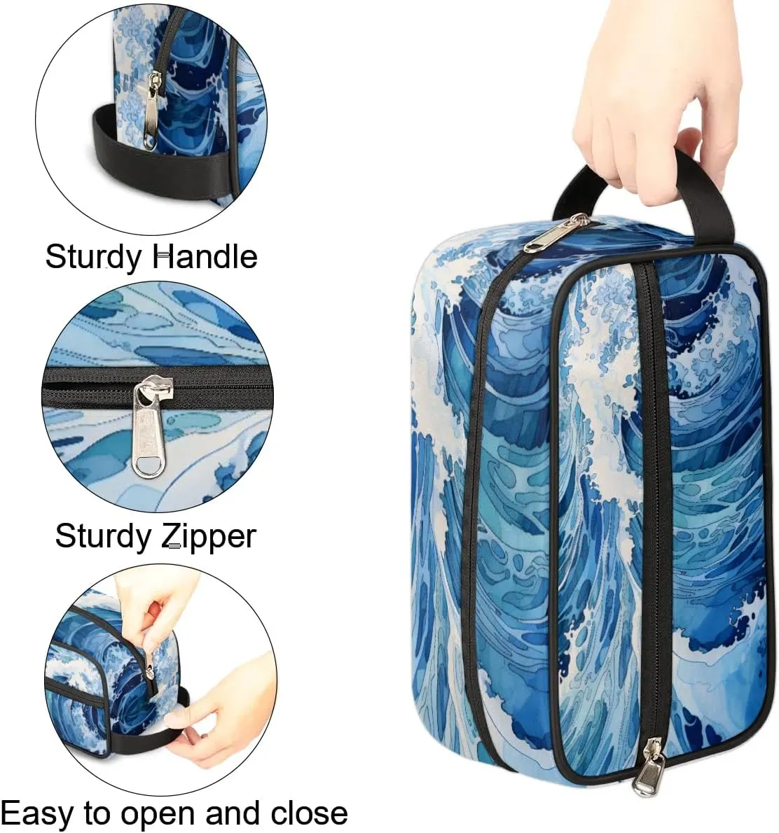 Travel Toiletry Bag for Women Men Sea Art Printing Hanging Cosmetic Bag Waterproof Makeup Bag for Shaving Makeup Toothbrush & Travel Essentials