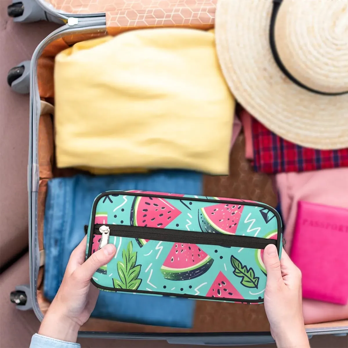 Travel Toiletry Bag for Women Men Summer Watermelon Slices Hanging Cosmetic Bag Waterproof Makeup Bag for Shaving Makeup Toothbrush & Travel Essentials