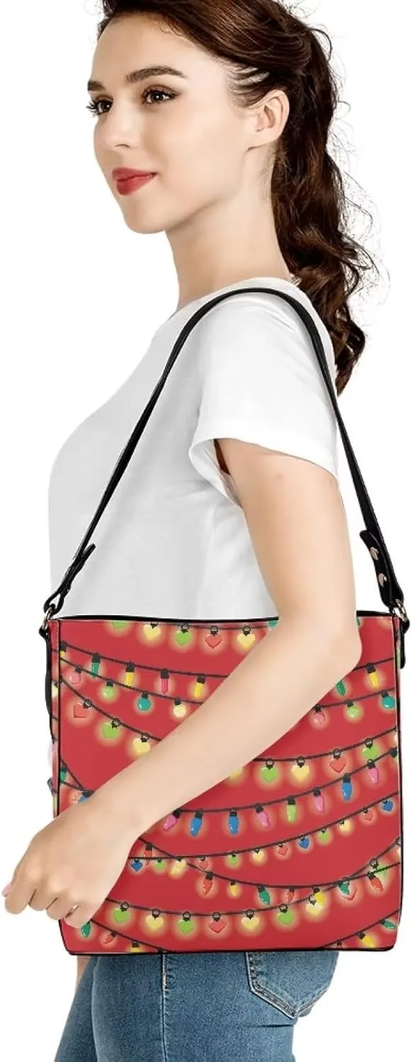 Travel Tote Bags for Women Ladies PU Leather Shoulder Handbags with Pockets Hobo Bucket Bags Crossbody Purse