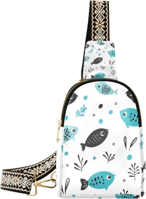 Trendy Cartoon Cute Black Green Fish bag for woman leather fanny pack chest bag for travel