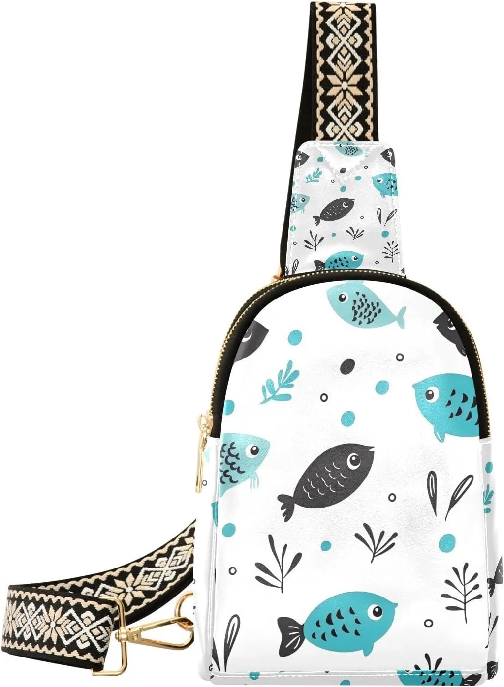 Trendy Cartoon Cute Black Green Fish bag for woman leather fanny pack chest bag for travel