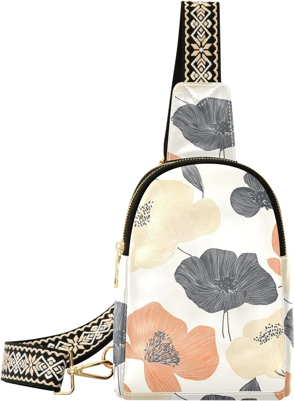 trendy Clear Lines Bohemian Flowers Safari small fanny pack leather sling backpack for women for day pack