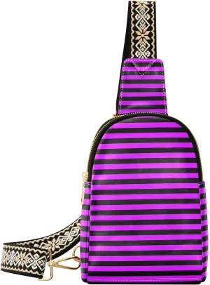 trendy Purple Black Strips large fanny pack sturdy brown leather fanny pack for day pack