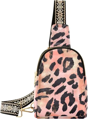 trendy Rose Gold Leopard Print sling bag crossbody cute leather crossbody fanny packs for day pack