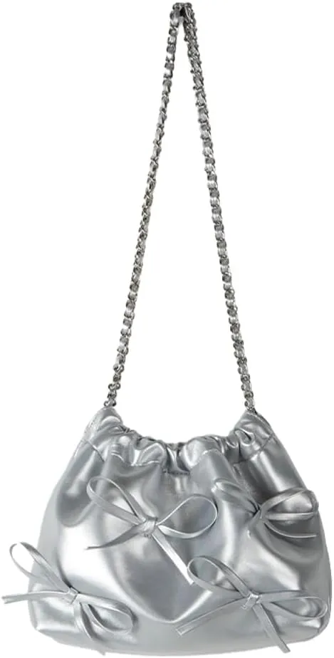 Trendy Small Purses Soft Leather Pleated Bucket Bags Shoulder Bag with Chain Cute Hobo Solid Shoulder Bags for Women